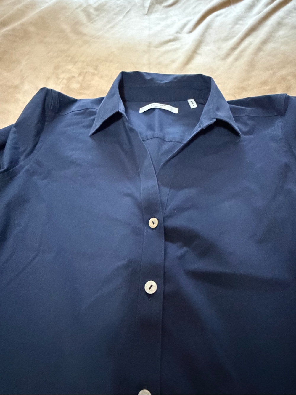 Foxcroft Mary Women's Navy Button-Front Shirt Classic Collared Top Non Iron Lge - Picture 5 of 8